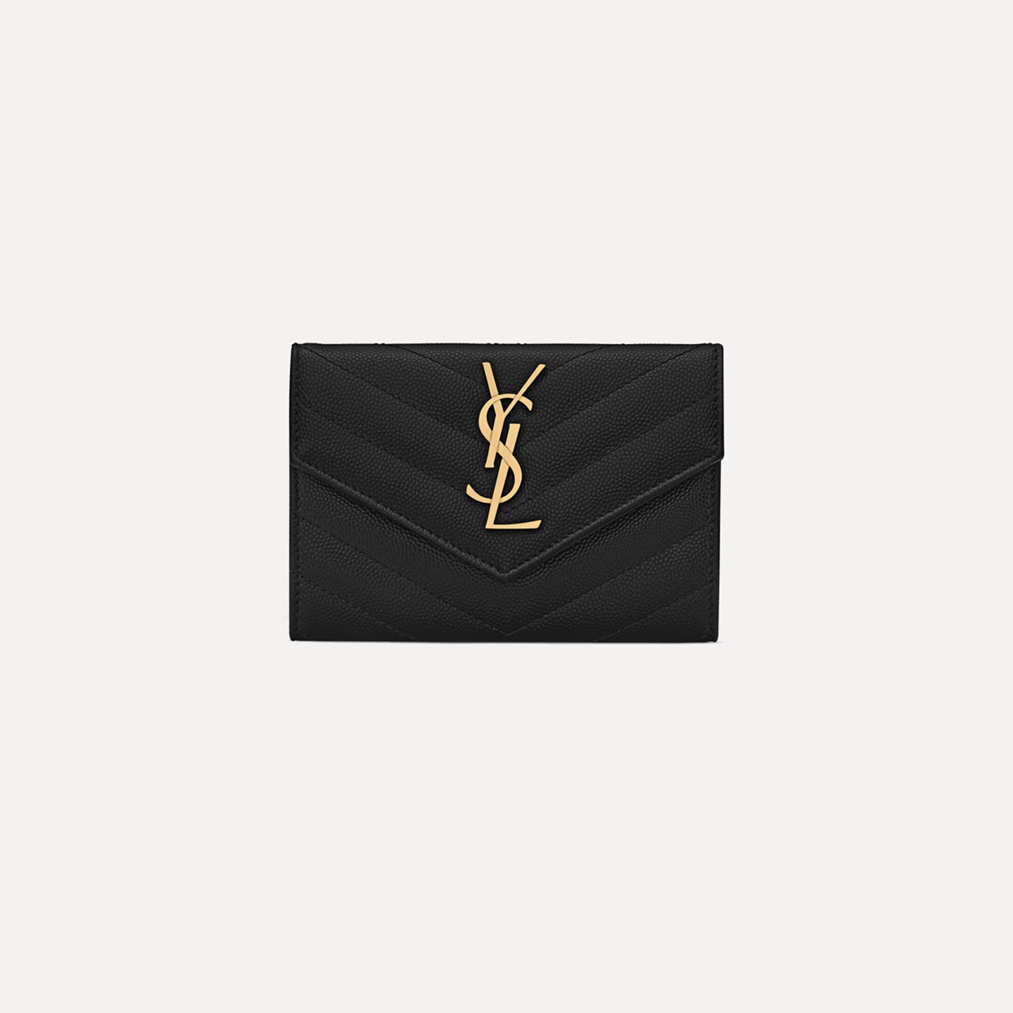 SAINT LAURENT CASSANDRE MATELASSÉ SMALL ENVELOPE WALLET IN GRAIN DE POUDRE LEATHER