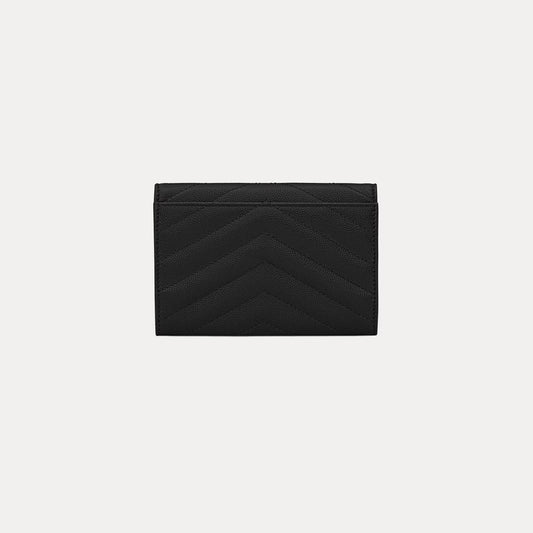 SAINT LAURENT CASSANDRE MATELASSÉ SMALL ENVELOPE WALLET IN GRAIN DE POUDRE LEATHER