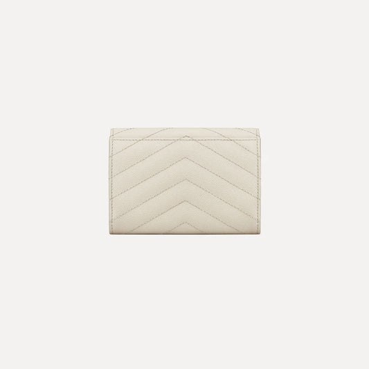 SAINT LAURENT CASSANDRE MATELASSÉ SMALL ENVELOPE WALLET IN GRAIN DE POUDRE LEATHER